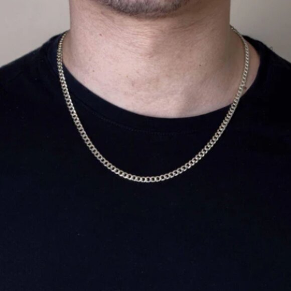 925 Silver Two-Tone Gold-Plated Diamond Cut Curb Chain 5mm